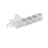 LEGRAND Stekkerdoos, meervoudige stekkerdoos met schakelaar, met 3 stopcontacten 2P+T en USB A+C, kabel 1,5 m, wit en lichtgrijs 694424