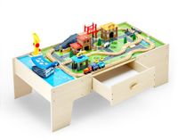 Vevor Houten Activiteitentafel 62-delige 3-In-1 Treinset voor Kinderen Vanaf 3 Jaar