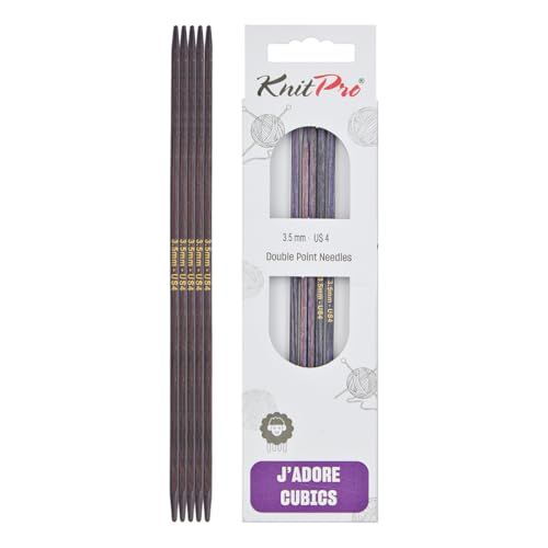 KnitPro J'Adore Cubics Breinaalden met dubbele punt, sets van 5 - Houten pinnen voor sokken, hoeden, wanten, kort rond breien - 20 cm x 3,50 mm