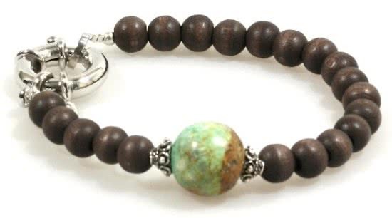 Heaven Eleven - heren armband - Bruin Hout met Turkoois 8mm- 21cm voor andere maten zie omschrijving