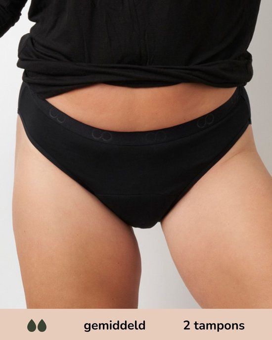 Moodies Undies Moodies menstruatie ondergoed - Bamboe Bikini Onderbroek - gemiddeld kruisje - maat S - zwart