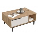 ACTUAL DIFFUSION Table Basse 1 Abattant 2 Niches Chêne et Blanc Pieds Métal L 90 H 37.6 P 60 cm