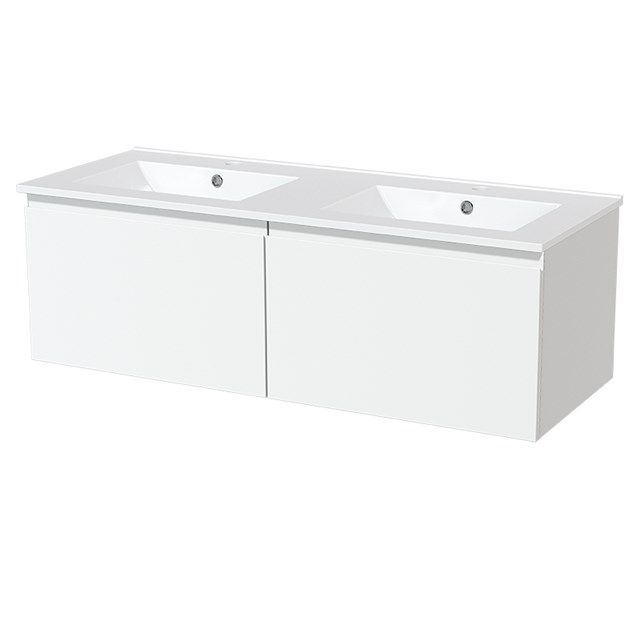 Maxaro Badkamermeubel 120cm Modulo Mat Wit 2 Lades Greeploos Wastafel Keramiek