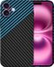 Techsuit Hoesje geschikt voor Apple iPhone 16 Plus - Carbonite FiberShell Carbon Back Cover - Bleu/Noir