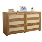 VEVOR Commode en rotin à 6 tiroirs, meuble de rangement avec poignées en métal, organisateur de vêtements et rangement bohème en bois, armoire pour chambre à coucher, salon ou couloir, couleur noyer