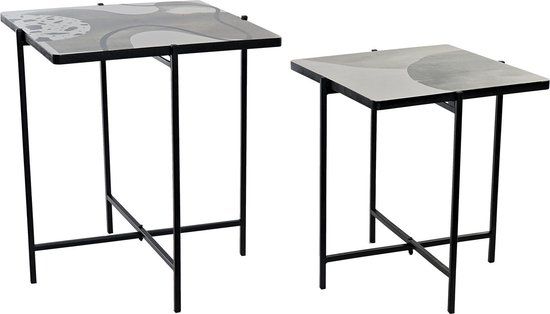 Items Set of 2 Side Tables Square Iron Black with Modern Print 40 x 40 x 46 cm - Home Deco Furniture and Tables