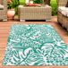 Tapis d'extérieur imperméable avec motif tropical, bleu pétrole, 180 x 280 cm