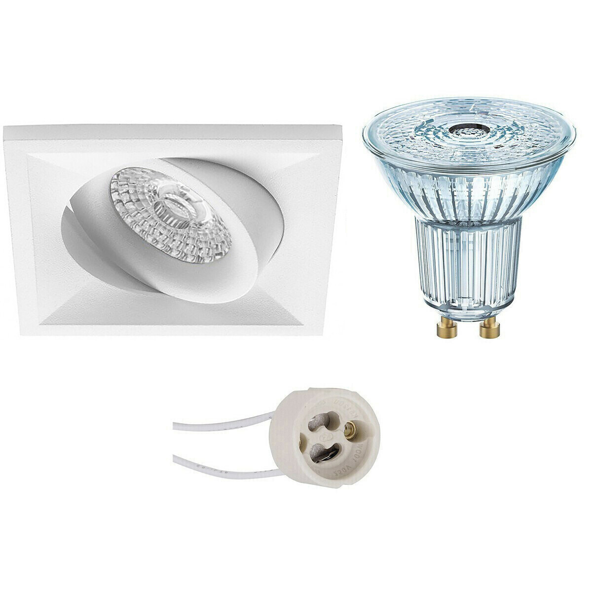 Osram Voordeelset - LED Spot Set - Parathom PAR16 940 36D - Pragmi Qiundo Pro - GU10 Fitting - Dimbaar - Inbouw Vierkant - Mat Wit - 3.7W - Natuurlijk Wit 4000K - Kantelbaar - 80mm