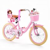 VEVOR Vélo enfant 18 pouces vélo de course pour 5-8 ans avec béquille, rose, vélo pour filles, cadre en acier au carbone, style princesse, double frein, selle réglable, avec siège pour poupée et panier