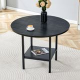 OKWISH Ronde Eettafel - Met Opbergplank - Voor 4-6 Personen Keuken En Eetkamer - MDF En Metaal Zwart - 100x77 cm
