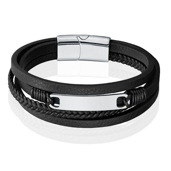 Mendes Multilayer Leren Armband voor Heren met Zilveren Coating-21cm