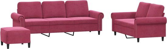vidaXL 3-delige Loungeset met kussens fluweel wijnrood