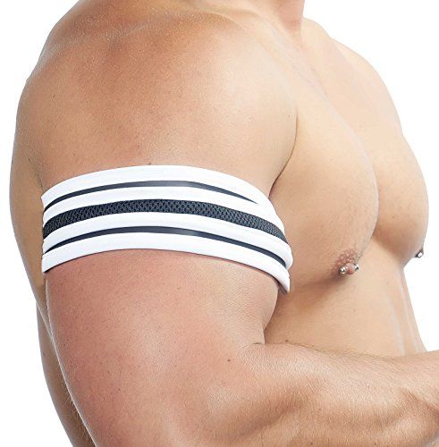 Mister B Neopreen Biceps Band, Zwart/Wit, Groot/X-Large