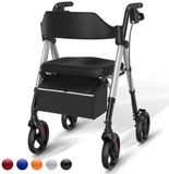 Merkloos Rollator – Wandelwagen – Looprek – Mobiliteitshulpmiddel – Opvouwbare Rollator – Lichtgewicht Aluminium – Grote 20,32 cm Wielen – Ergonomisch Zitje & Verstelbare Handgrepen – Draagvermogen 100 kg – Oranje/Zwart