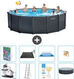 Intex Rond Graphite Gray Panel Zwembad - 478 x 124 cm - Inclusief Pomp - Ladder - Grondzeil - Afdekzeil - Solar Mat - Speelgoed - 9-delig