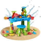 Coemo NARIUS L zand- en watertafel, 1 krukje, watertafel voor kinderen voor buiten, geschikt voor waterspelletjes op het balkon en in de tuin, moddertafel met zandbakspeelgoed, emmer, schep, gieter, waterrad