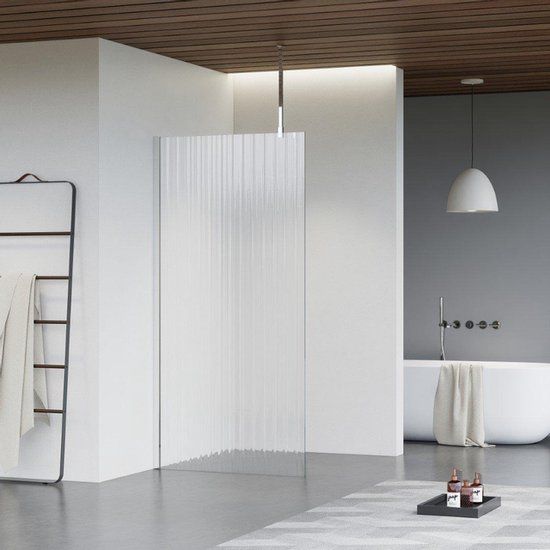 Fortifura Galeria inloopdouche - 30x200cm - ribbelglas - plafondarm - chroom