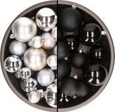 Decoris Kaemingk B.V. Kerstversiering kunststof kerstballen kleuren mix zwart/zilver 4-6-8 cm pakket van 68x stuks