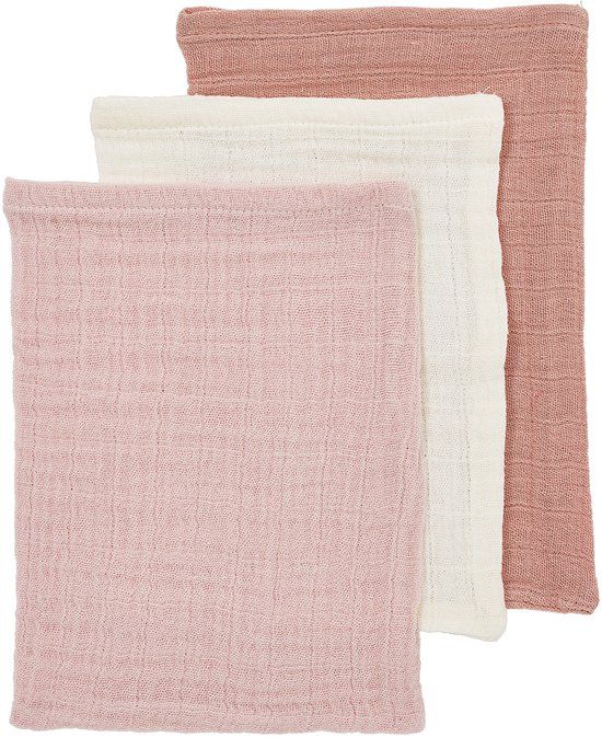 Meyco Baby Uni Washandjes - 3 Stuks - Pre-Washed Hydrofiel - Soft Rose/Rose/Natural