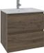 Saniclass Chaci Ensemble de meubles de salle de bain - 80x46x55cm - lavabo en céramique blanc - 1 vasque - 1 trou de robinetterie - 2 tiroirs - noyer mat