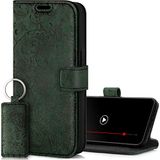 SURAZO Premium hoes voor mobiele telefoon voor Samsung Galaxy M54, leren klapbaar, echt leer, beschermhoes, magneet, kaartenvak, RFID-bescherming, bloemenpatroon, flip klaphoes, wallet case, cover