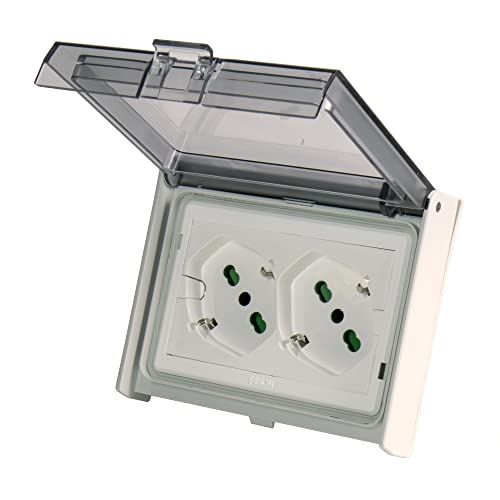 Fanton S.P.A. FANTON 421021 Universeel inbouwstopcontact OPERA/PLA dubbel stopcontact Italiaans/Duits 2P + T 16A IP55 voorbekabeld voor 3-modulebox