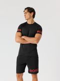 Björn Borg Sportshirt Heren Korte Mouw Zwart/Rood Gerecycled Polyester Maat XL