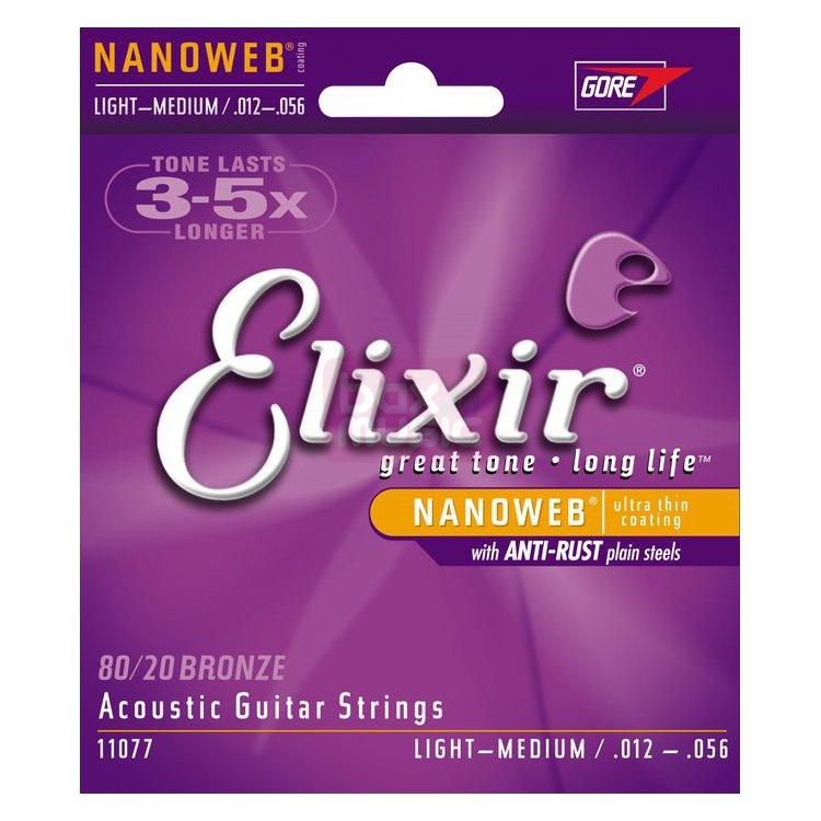 Elixir Elixir 11077 Acoustic 80/20 Bronze Nanoweb Light-Medium 12-56