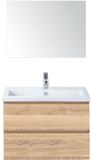 BES LED Vogue Badmeubelset 80 cm - Greeplijst in Kleur - Grey Oak - Keramische Wastafel Wit 1 Kraangat met Spiegel