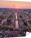Gards Affiche de jardin Vue de dessus Amsterdam avec coucher de soleil - 120x120 cm - Toile de jardin - Décoration de jardin - Décoration murale extérieure - Peinture de jardin