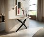 Zentharo table console Edge Polygonal 140x50 cm Keramik Laminam® Travertino Bianco Creme-Weiß Metall Schwarz