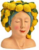 Merkloos Bloempot/vaas vrouwenhoofd - citroenenmeisje - geel - keramiek - 22 x 28 x 21 cm