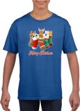Bellatio Decorations Shoppartners Bv Kerst t-shirt / shirt kids - Merry Christmas dieren kerstsokken blauw voor kinderen - kerstkleding / christmas outfit 110/116