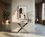 Zentharo table console Edge Polygonal 140x50 cm Keramik Laminam® Travertino Bianco Creme-Weiß Metall Effektfinish Titan