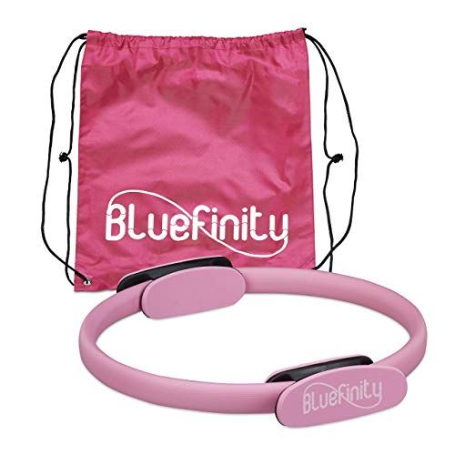 Bluefinity Pilates ring met oefeningen, dubbele handgrepen, voor yoga en fitness training, weerstandsring, Ø 37cm, roze