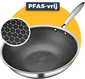 Pasper Wokpan Ø 30 cm - PFAS & PTFE vrij pan - Inductie, Elektrisch, Keramisch & Gas - RVS Honingraat Anti-Aanbakpan