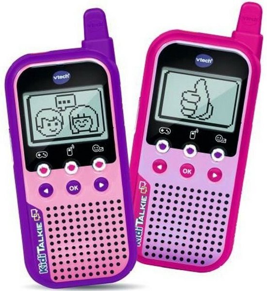 VTech Kidi Talkie Rosa Walkietalkie voor kinderen met display en spelletjes, elektronisch educatief speelgoed, Franse versie