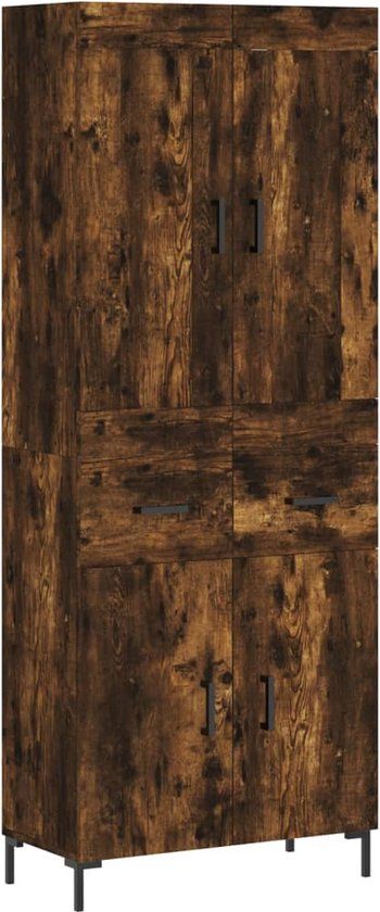 vidaXL Hoge kast 69,5x34x180 cm bewerkt hout gerookt eikenkleurig