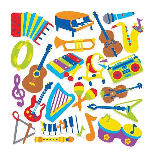 Baker Ross Mosrubberstickers "muziekinstrumenten" (120 stuks) – grappige schuimrubberen stickers met verschillende muziekinstrumenten voor collages en knutselwerk