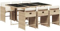 vidaXL 7-delige tuinset met kussens, polyrattan, beige