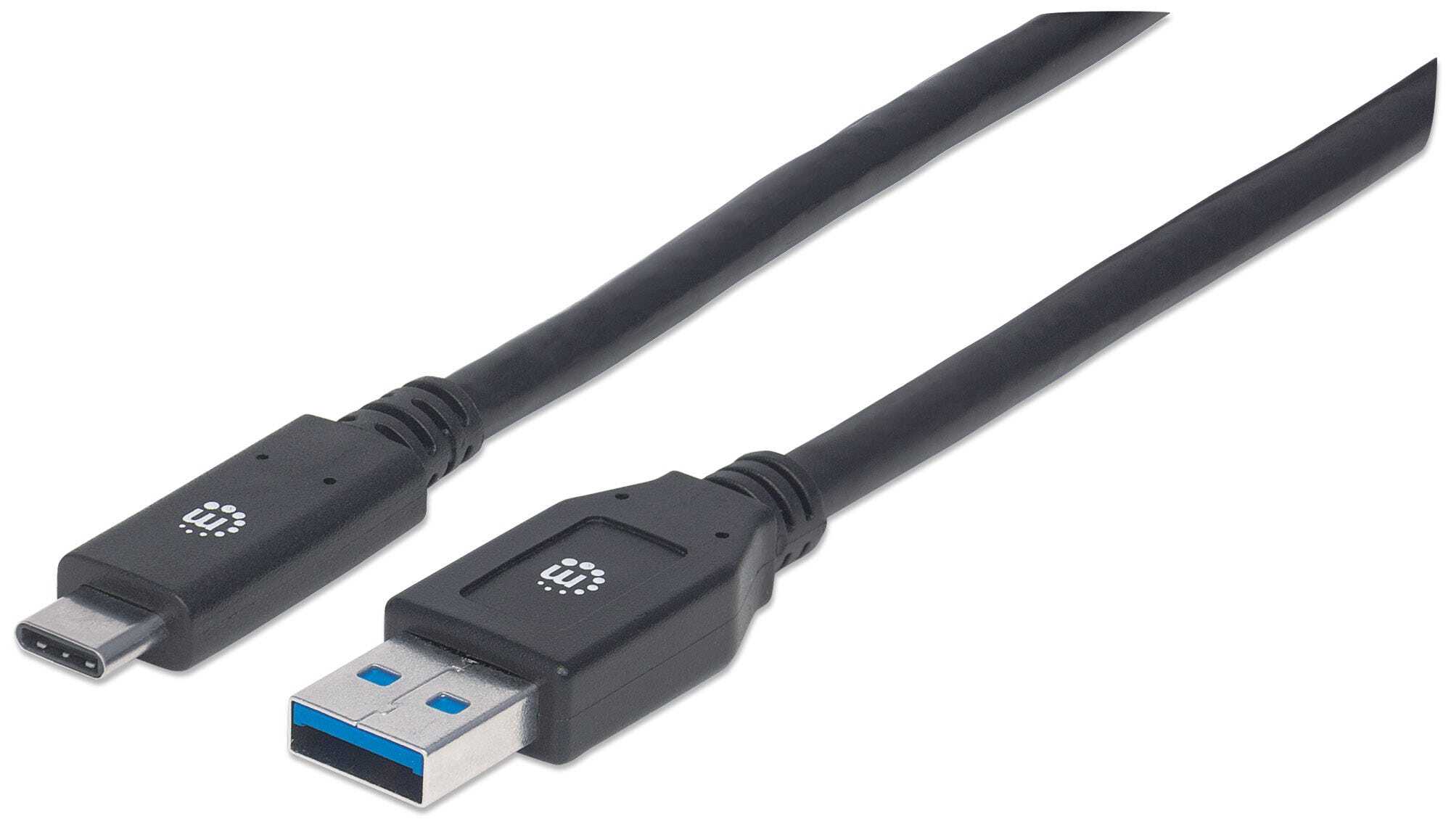 MANHATTAN USB-C to USB-A Cable, 3m, 5Gbps (USB 3.2 Gen 1), 3A, Male to Male, Black, Polybag