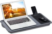Relaxdays laptopkussen met muismat, antislip, 57,5 x 30 cm, handvat, grijs