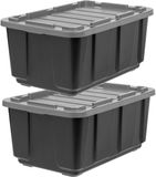 IRIS Utility Opbergbox - 100L - Extra Sterk - Stapelbaar - Met Deksel - Kunststof - Zwart/Grijs - Set van 2