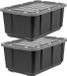IRIS Utility Opbergbox - 100L - Extra Sterk - Stapelbaar - Met Deksel - Kunststof - Zwart/Grijs - Set van 2