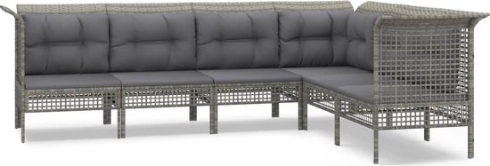 vidaXL 6-delige Loungeset met kussens poly rattan grijs