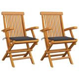 vidaXL Chaise de jardin 2 pièces avec coussins anthracite bois de teck massif