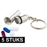 Porte-clés avec boîte à pilules - 5x - pour médicaments - Transporter des médicaments - 5 cm - sur un anneau