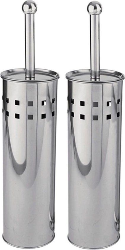 discountershop 2x RVS Toiletborstel met Houder - Zilver - Modern Design