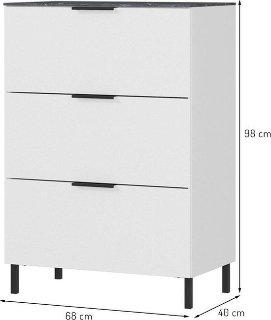 Commode Klaus Wit - Marmer - Design - Ladekast - 98 cm hoog