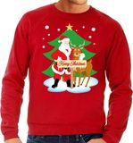 Bellatio Decorations BD Foute kersttrui - kerstman en rendier Rudolf - rood - voor heren - kerst sweater - Kersttruien S